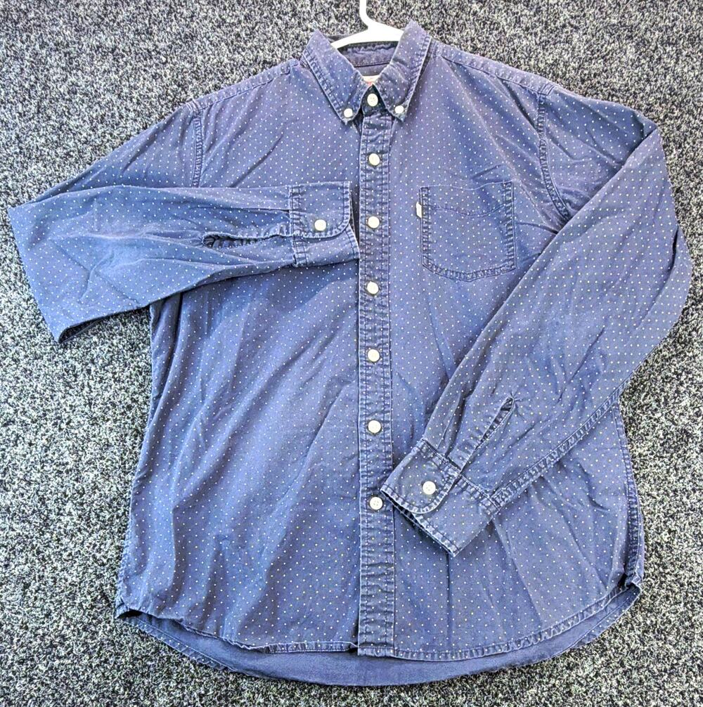 Levi's Men's M Blue Polka Dot Woven Cotton L/S Button-Down Button-Up Pockets